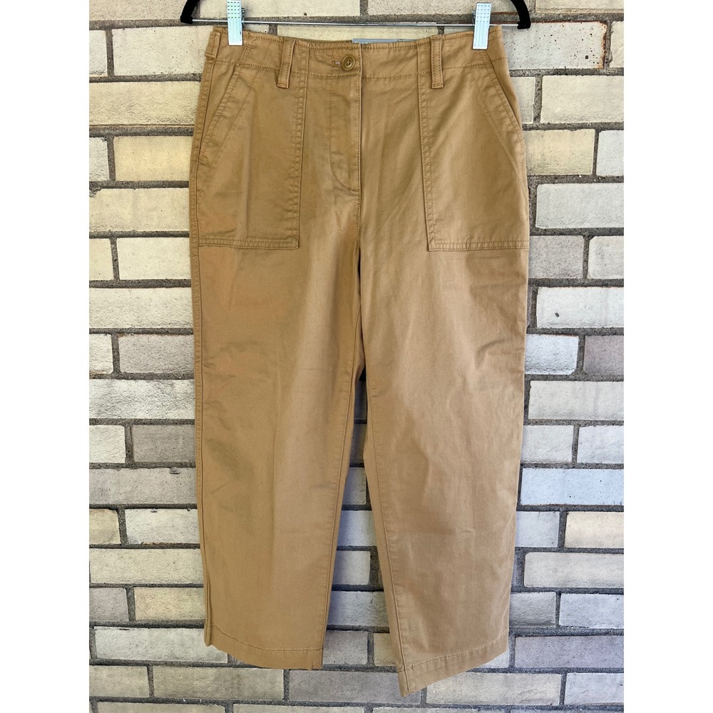 Talbots High Waist Patch Pocket Crop Pants Tan Brown Straight Leg Size 4P Petite